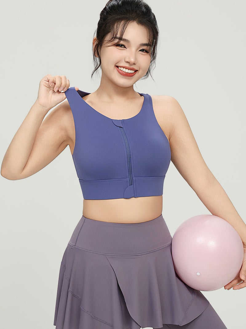 Front Zipper Composite Beautiful Back Sports Underwear Chubby Girl Long Yoga Vest Shockproof High Strength Fitness Bra - Image 3